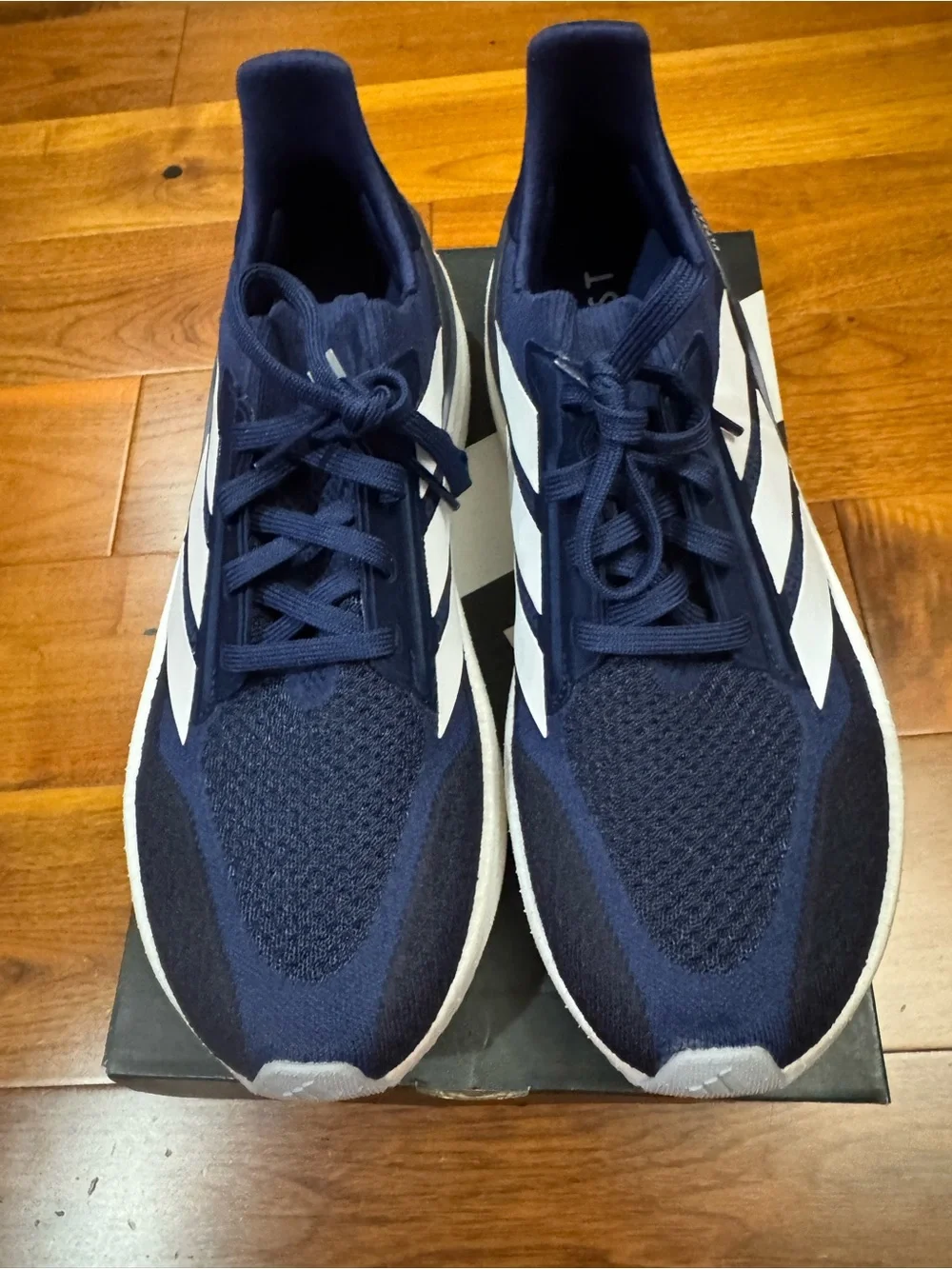 adidas Men's Navy and White Knit Running Sneakers- size 9.5